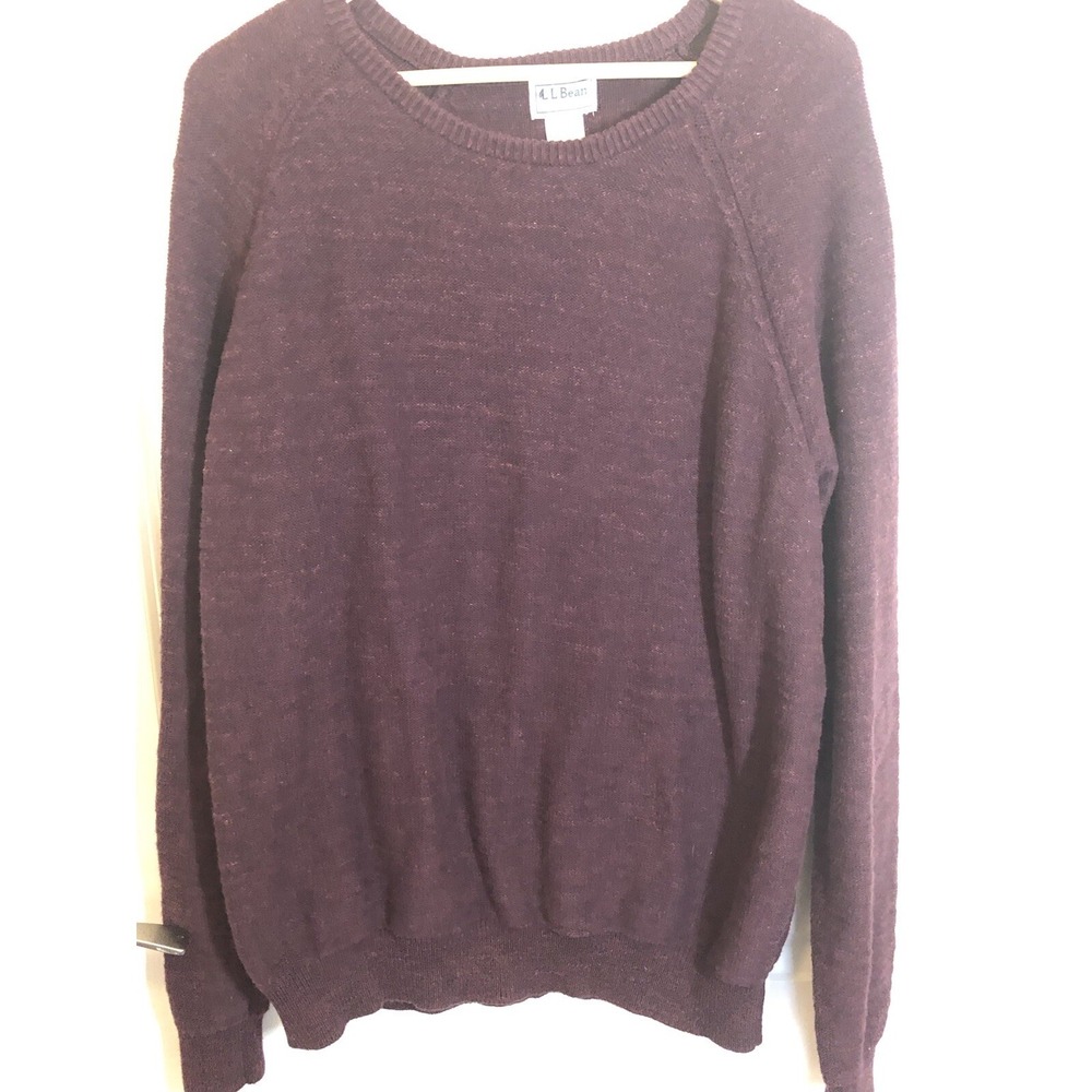 L.L. Bean Mens Sweater Large Maroon Crew Neck Organic Hike Camp Fish